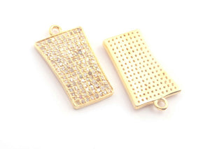 1 Pc Pave Diamond Rectangle Charm 925 sterling Silver, Rose & Yellow Gold Vermeil Single Bail Pendant - Rectangle Charm Pendant 27mmx14mm PDC549 - Tucson Beads