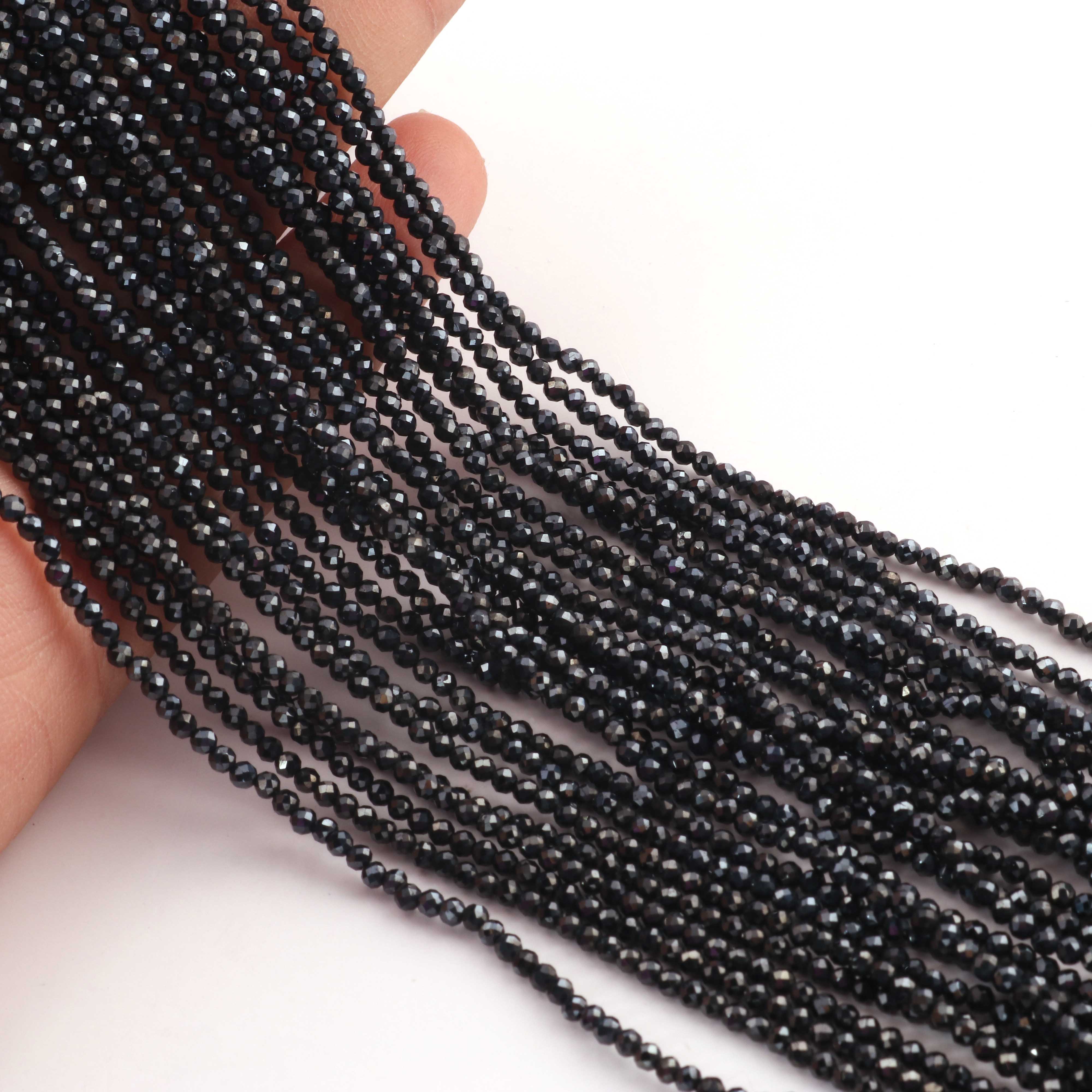 AAA Black Spinel Grey Coated Micro Faceted 2mm Beads - RB552