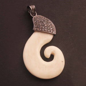 1 PC Pave Diamond Bone Pendant - 925 Sterling Silver - Carved Pendant 45mmX23mm PDC1472 - Tucson Beads