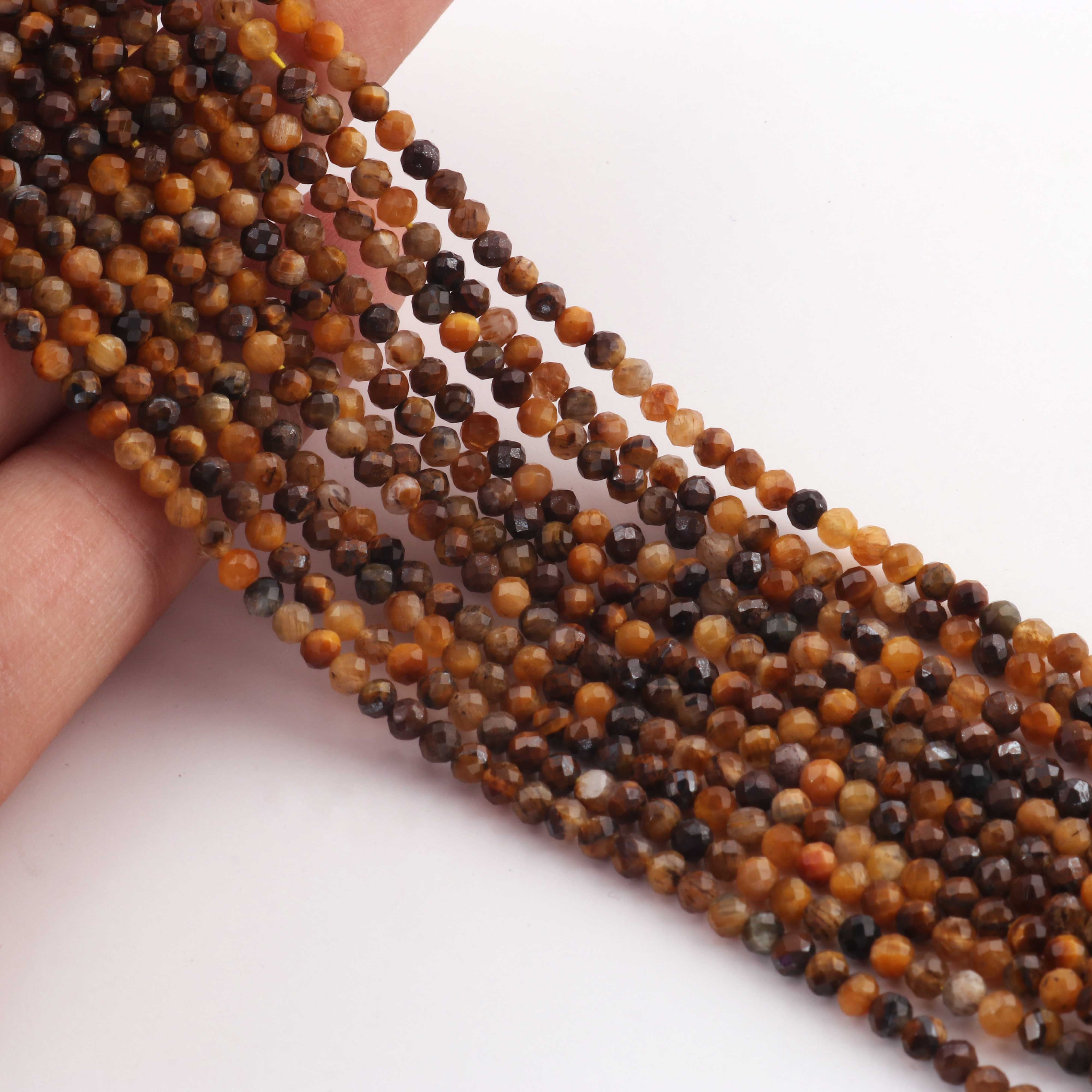 AAA Brown Tiger Eye Micro Faceted 3mm Beads -RB537