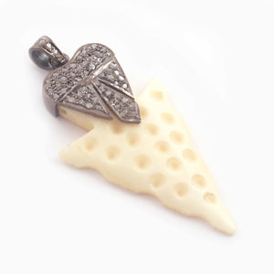 1 Pc Natural Pave Diamond Bone Arrowhead Charm Pendant -- 925 Sterling Silver 54mmx25mm PDC1455 - Tucson Beads