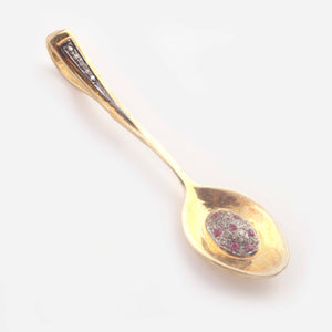 1 Pc Beautiful Pave Diamond Spoon Ruby, Black Spinel, Blue Sapphire 925 Sterling Silver & Vermeil Pendant 52mmx12mm PDC1457 - Tucson Beads