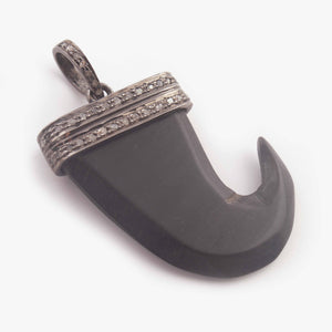 1 Pc Natural Pave Diamond Black Obsidian Horn Pendant -- 925 Sterling Silver47mmx17mm PDC1451 - Tucson Beads