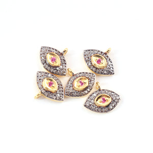 1 Pc Pave Diamond Evil Eye With Pink Amethyst Charm 925 Sterling Vermeil Pendant - 10mmx12mm PDC1022 - Tucson Beads