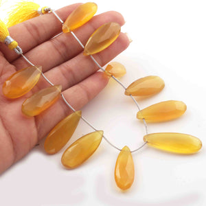 1 Long Strand Yellow Chalcedony Faceted Briolettes - Pear Shape , Jewelry Making Supplies -  34mmx12mm-29mmx13mm 8.5 Inches BR2763 - Tucson Beads