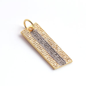1 PC Antique Finish Pave Diamond Designer Rectangle Pendant - 925 Sterling Silver- Yellow & Rose Gold Vermeil- Diamond Pendant 29mmx11mm PD1872 - Tucson Beads