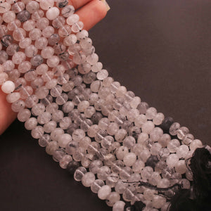 1  Strand Black Rutile Smooth Roundelles - Plain Semiprecious Rondelles - 9mm-10mm-9 Inches BR02731 - Tucson Beads