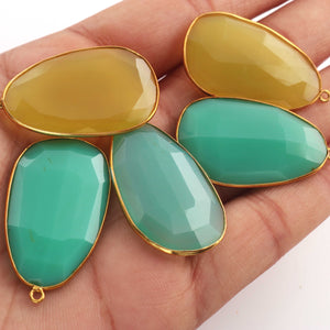 5 Pcs 925 Sterling Vermeil Green Chalcedony & Yellow Chalcedony   Faceted Assorted Shape Single Bail Pendant 21mmx37mm - SS024 - Tucson Beads