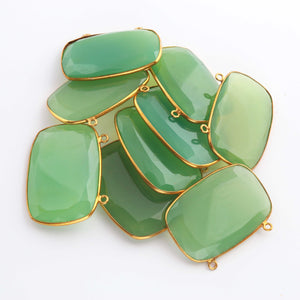 9 Pcs Green Chalcedony 925 Sterling Vermeil Faceted Rectangle Shape Double Bail Pendant - 24mmx34mm SS043 - Tucson Beads