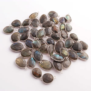 10 Pcs Beautiful Labradorite Assorted  Shape 925 Sterling Silver Gemstone Faceted Pendant - 18mmx11mm-25mmx15mm SS004 - Tucson Beads