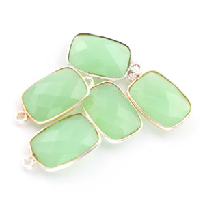 5 Pcs Green Chalcedony Faceted Rectangle 925 Sterling Silver Pendant - Green Chalcedony Pendant 18mmx11mm SS621 - Tucson Beads