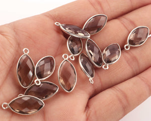 10 Pcs 925 Sterling Silver Crystal Quartz & Smoky Faceted Marquise  Shape Single Bail Pendant- 20mmx9mm-SS020 - Tucson Beads