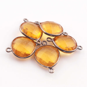 5 Pcs Citrine  Oxidized Sterling Silver Double Bail connector Faceted Heart Shape 15mmx22mm SS885 - Tucson Beads