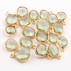 9 Pcs Green Amethyst 925 Sterling Vermeil Faceted Assorted Shape Single Bail Pendant - 10mmx13mm - 12mmx15mm SS849 - Tucson Beads