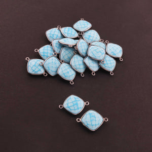 10 Pcs Beautiful Turquoise Oxidized Sterling Silver Faceted Cushion Double Bail Connector 17mmx23mm SS071 - Tucson Beads