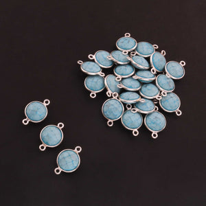 10 Pcs  Turquoise 925 Sterling Silver Faceted Round Double Bail Connector 11mmx7mm SS944 - Tucson Beads