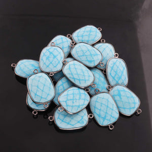 10 Pcs Turquoise  Faceted Oxidized Sterling Silver Rectangle Shape Connecter Double Bali  27mmx16mm- SS1016 - Tucson Beads