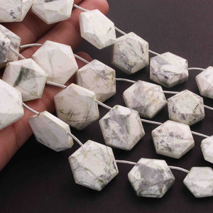 1 Long Strand White Howlite Faceted Hexagon Shape Briolettes  - Faceted Briolettes 12mm-18mm- -9 Inches  BR01605 - Tucson Beads
