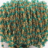 5 Feet Green Onyx Rosary Style 3mm Beaded Chain - BULK Wholesale Green Onyx 24k gold Plated Wire Wrapped Chain BDG091