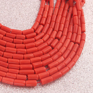 AAA Natural Italian Coral Smooth Tube Beads -Original Red Orange Coral Gemstone Cylinder Beads - 8mm-9mm - 9 Inches -BR03117 - Tucson Beads