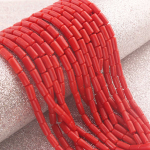 AAA Natural Italian Coral Smooth Tube Beads -Original Red Orange Coral Gemstone Cylinder Beads - 4mm-10mm - 8.5 Inches -BR03120 - Tucson Beads