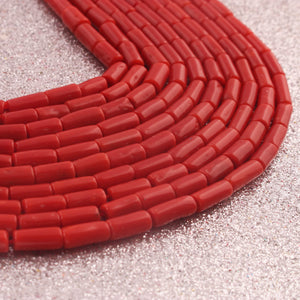 1 Long Strand AAA Natural Italian Coral Smooth Tube Beads -Original Red Orange Coral Gemstone Cylinder Beads - 5mm-8mm - 16.5 Inches -BR03130 - Tucson Beads