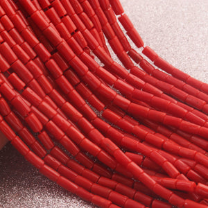 1 Long Strand AAA Natural Italian Coral Smooth Tube Beads -Original Red Orange Coral Gemstone Cylinder Beads - 5mm-8mm - 16.5 Inches -BR03130 - Tucson Beads