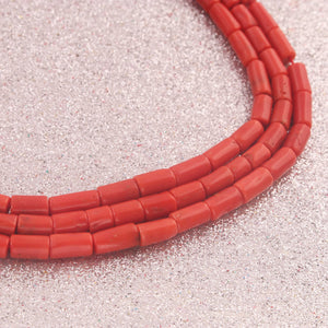 1 Long Strand AAA Natural Italian Coral Smooth Tube Beads -Original Red Orange Coral Gemstone Cylinder Beads - 5mm-6mm - 16.5 Inches -BR03132 - Tucson Beads