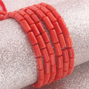 1 Long Strand AAA Natural Italian Coral Smooth Tube Beads -Original Red Orange Coral Gemstone Cylinder Beads - 5mm-6mm - 16.5 Inches -BR03132 - Tucson Beads