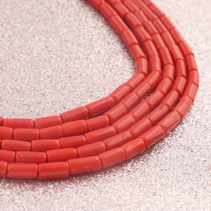 1 Long Strand AAA Natural Italian Coral Smooth Tube Beads -Original Red Orange Coral Gemstone Cylinder Beads - 4mm-8mm - 17 Inches -BR03128 - Tucson Beads