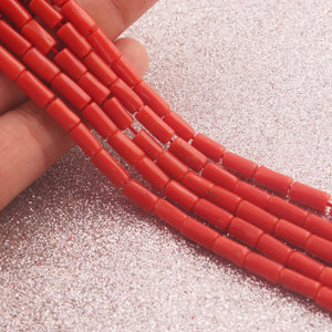 1 Long Strand AAA Natural Italian Coral Smooth Tube Beads -Original Red Orange Coral Gemstone Cylinder Beads - 4mm-8mm - 17 Inches -BR03128 - Tucson Beads