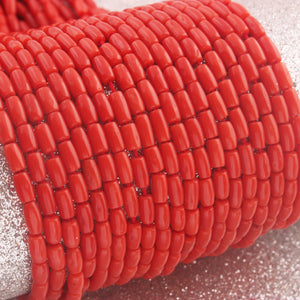 1 Long Strand AAA Natural Italian Coral Smooth Drum Beads -Original Red Orange Coral Gemstone Barrel Beads - 3mm-6mm - 17.5 Inches -BR03127 - Tucson Beads