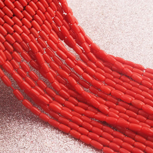 1 Long Strand AAA Natural Italian Coral Smooth Drum Beads -Original Red Orange Coral Gemstone Barrel Beads - 4mm-5mm - 14.5 Inches -BR03124 - Tucson Beads
