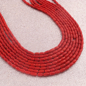 1 Long Strand AAA Natural Italian Coral Smooth Drum Beads -Original Red Coral Gemstone Barrel Beads - 4mm-6mm - 16 Inches -BR03131 - Tucson Beads