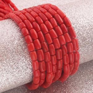 1 Long Strand AAA Natural Italian Coral Smooth Drum Beads -Original Red Coral Gemstone Barrel Beads - 4mm-6mm - 16 Inches -BR03131 - Tucson Beads