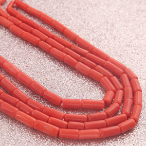 1 Long Strand AAA Natural Italian Coral Smooth Tube Beads -Original Red Orange Coral Gemstone Cylinder Beads - 4mm-10mm - 17 Inches -BR03133 - Tucson Beads