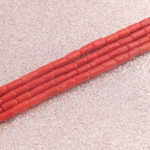 1 Long Strand AAA Natural Italian Coral Smooth Tube Beads -Original Red Orange Coral Gemstone Cylinder Beads - 4mm-9mm - 17 Inches -BR03129 - Tucson Beads