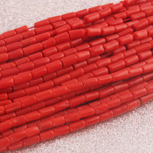 1 Long Strand AAA Natural Italian Coral Smooth Tube Beads -Original Red Orange Coral Gemstone Cylinder Beads - 4mm-8mm - 17.5 Inches -BR03121 - Tucson Beads