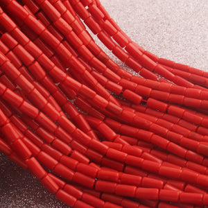 1 Long Strand AAA Natural Italian Coral Smooth Tube Beads -Original Red Orange Coral Gemstone Cylinder Beads - 4mm-8mm - 17.5 Inches -BR03121 - Tucson Beads