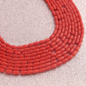 1 Long Strand AAA Natural Italian Coral Smooth Drum Beads -Original Red Orange Coral Gemstone Barrel Beads - 3mm-6mm - 17.5 Inches -BR03125 - Tucson Beads