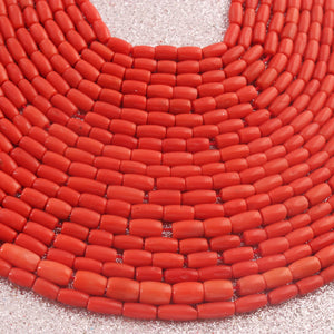 1 Long Strand AAA Natural Italian Coral Smooth Drum Beads -Original Red Orange Coral Gemstone Barrel Beads - 4mm-6mm - 16.5 Inches -BR03134 - Tucson Beads