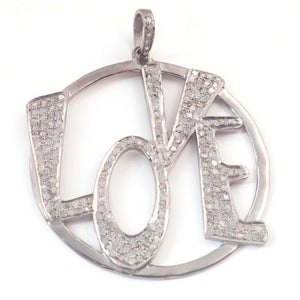1 Pc Pave Diamond "Love" Charm 925 Sterling Silver Pendant 33mmx30mm PD750 - Tucson Beads