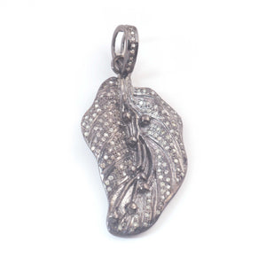 1 Pc Stylish Pave Diamond Leaf Pendant Over 925 Sterling Silver - Carved Leaf Pendant 38mmx20mm PD422 - Tucson Beads