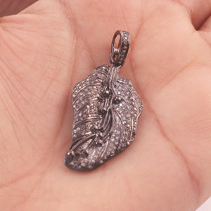 1 Pc Stylish Pave Diamond Leaf Pendant Over 925 Sterling Silver - Carved Leaf Pendant 38mmx20mm PD422 - Tucson Beads