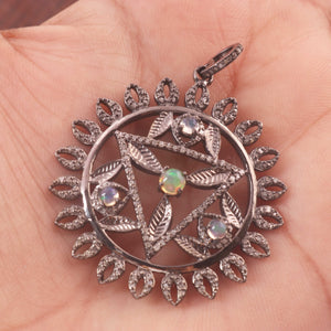1 Pc Pave Diamond Designer Round Pendant - 925 Sterling Silver -Ethiopian Opal Pendant 41mmx39mm PD354 - Tucson Beads