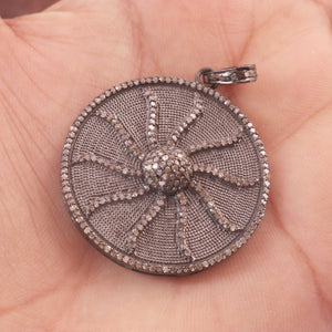 1 PC Pave Diamond Textured Sun Charm Pendant Over 925 Sterling Silver - Round Pendant 38mmX34mm PD437 - Tucson Beads