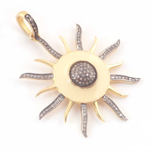 1 Pc Beautiful Pave Diamond Sunburst Pendant- 925 Sterling Silver -Vermeil - Cream Bakelite Designer Sun Pendant 45mmx42mm PD112 - Tucson Beads