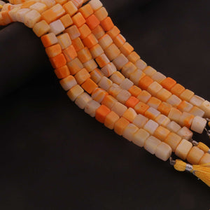 1 Strand Light Orange Opal Cubes Briolette, Box Shape Smooth Beads, 8 Inches, 8-9mm Gemstone Briolettes, BR03388 - Tucson Beads