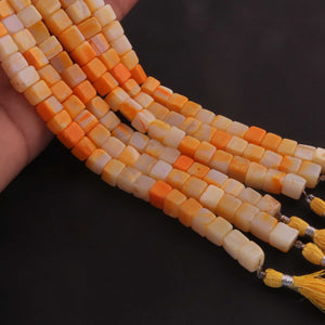 1 Strand Shaded Orange Opal Smooth Cube Briolettes - Box Shape Gemstone Beads 6mm-8mm- 8 Inches BR03383 - Tucson Beads