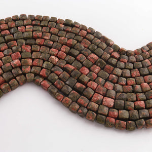 1 Strand Unakite Faceted Cube Shape Briolettes - Box Shape Gemstone Briolettes 5mm-7mm 8 Inches BR03430 - Tucson Beads